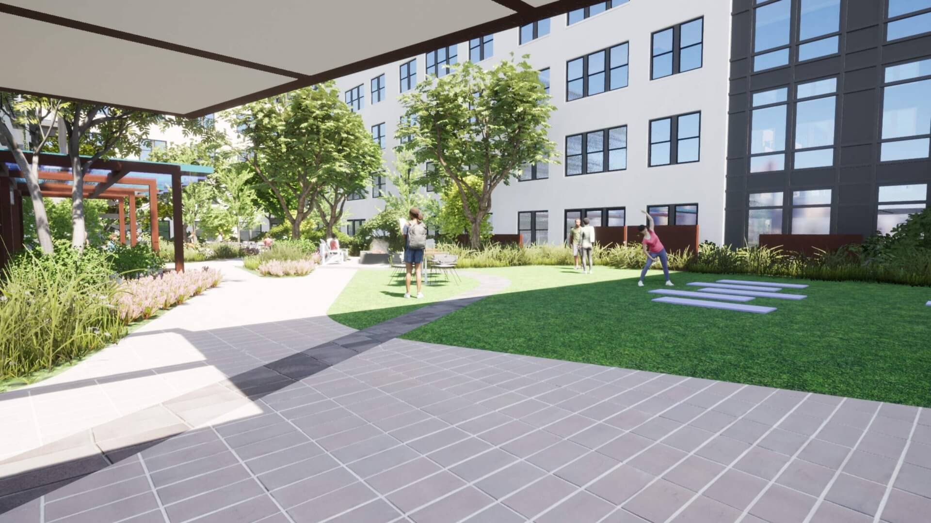 outdoor yoga area at Wellory Living - Apartments for rent in Huntsville, AL