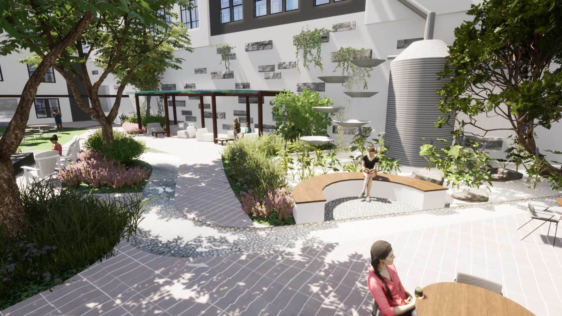 side view of the courtyard Wellory Living - Midcity Huntsville apartments